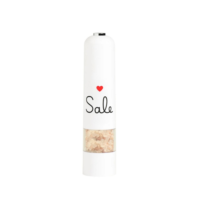 Macina sale elettrico bianco decorato con cuore e scritta “Sale”